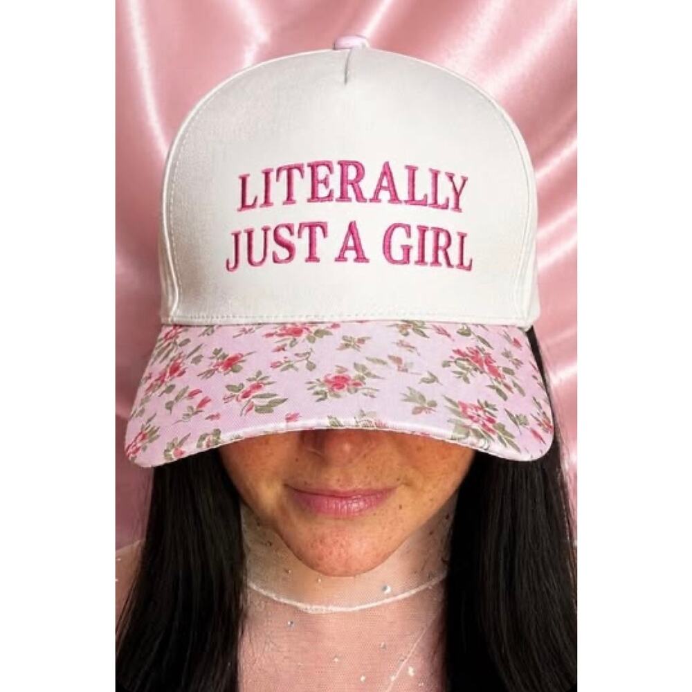 Zenana "Literally Just A Girl" Floral Brim Baseball Cap Hat - Picture 8 of 8